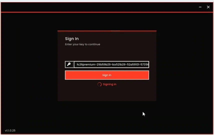 FC27 loader sign-in screen, enter your key